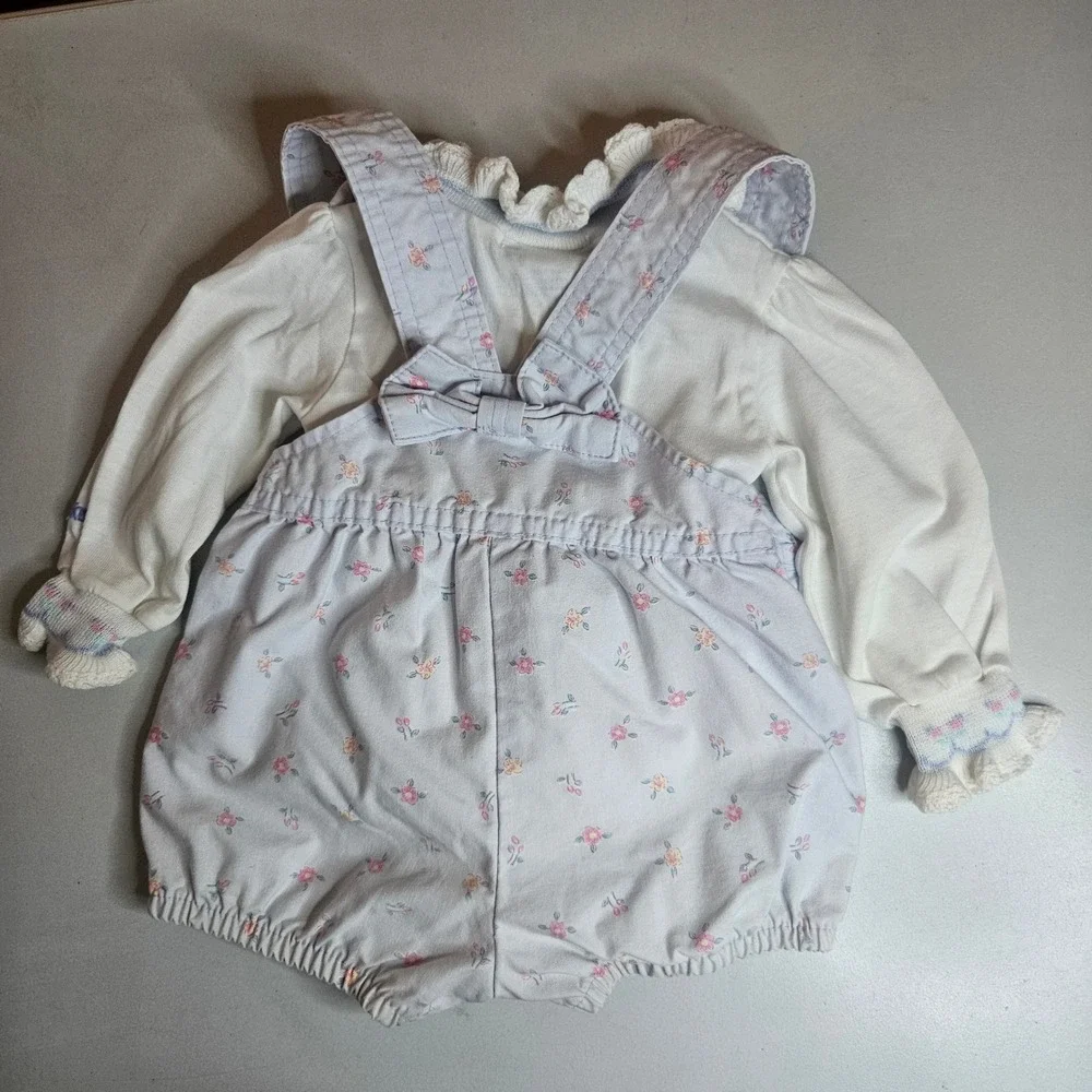 Vintage OshKosh B'gosh 18M Floral Romper and Mock Neck Top Set Made in USA Blue